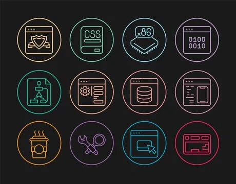 Set line Keyboard, Software, Processor with microcircuits CPU, Browser setting Stock Illustration