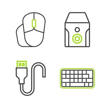 Set line Keyboard, USB cable cord, Uninterruptible power supply and Compute.. Ilustração Stock