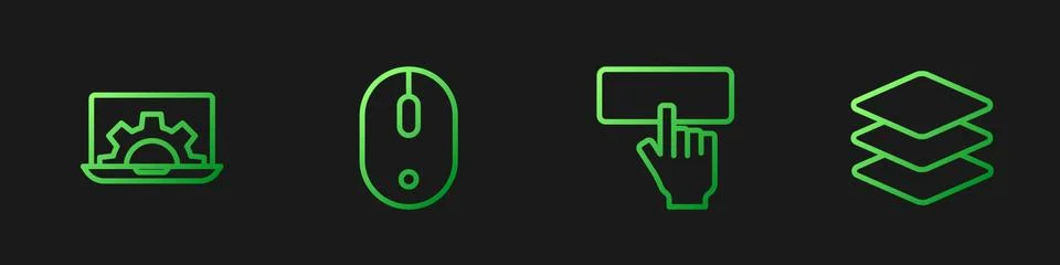 Set line Keyboard, Web development, Computer mouse and Layers. Gradient color Stockillustratie