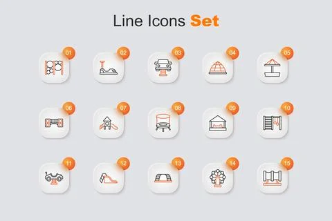 Set line Kid playground slide pipe, Swing for kids, Monkey bar, Slide, car,.. Stock Illustration