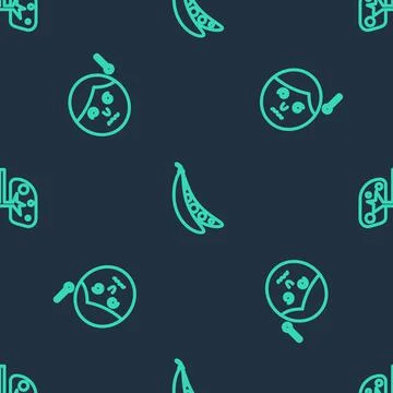 Set line Kidney beans, High human body temperature and Lungs on seamless pattern Illustrazione stock