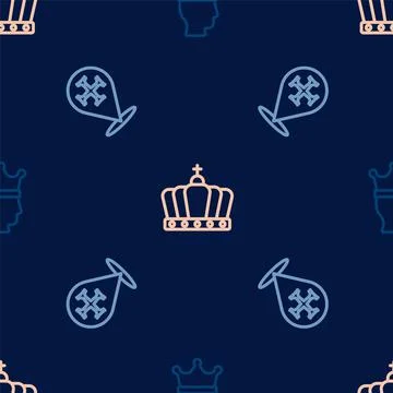 Set line King crown, Crusade and on seamless pattern. Vector Illustrazione stock