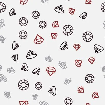 Set line King crown, Diamond, Necklace and on seamless pattern. Vector 스톡 일러스트