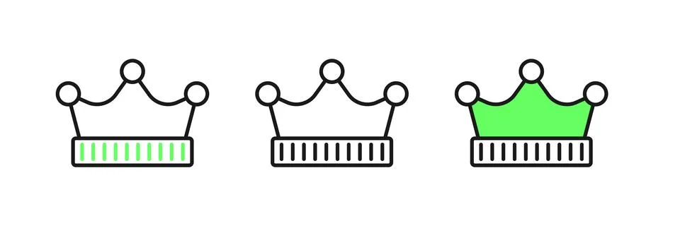 Set line King crown icon isolated on white background.  Vector Stock Illustration