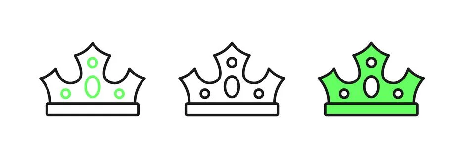 Set line King crown icon isolated on white background.  Vector Stock Illustration