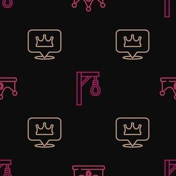 Set line King crown, Location king and Gallows on seamless pattern. Vector 스톡 일러스트