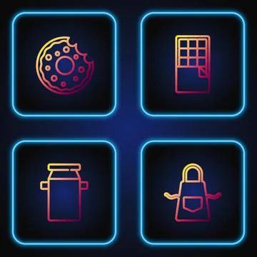 Set line Kitchen apron, Can container for milk, Donut and Chocolate bar Illustration