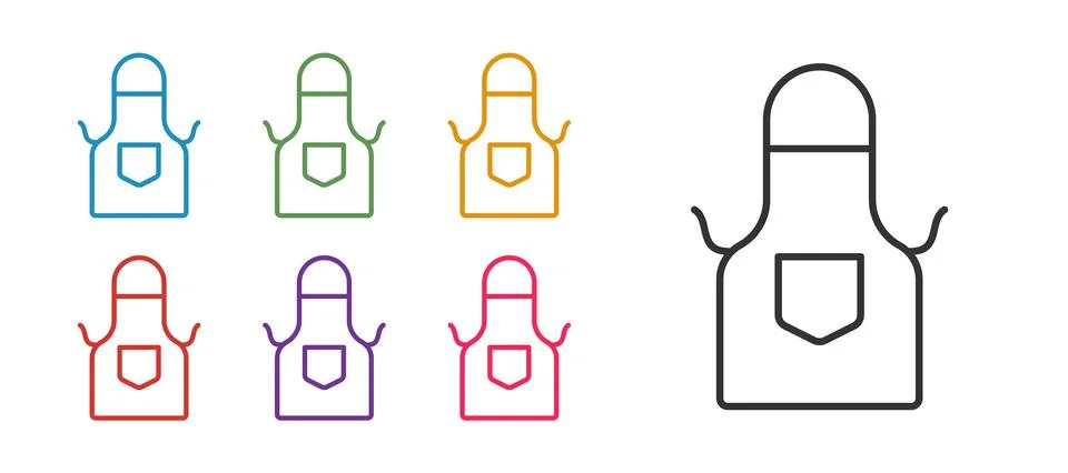 Set line Kitchen apron icon isolated on white background. Chef uniform for Illustrazione stock