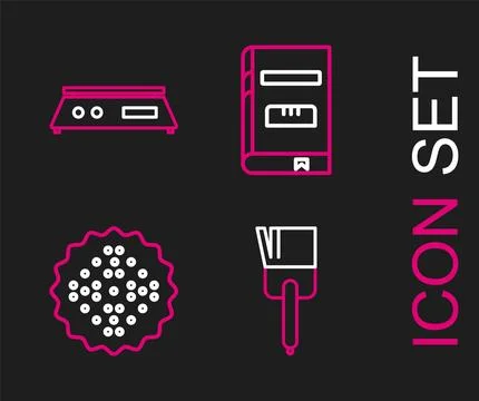Set line Kitchen brush, Cracker biscuit, Cookbook and Electronic scales icon Illustrazione stock