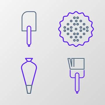 Set line Kitchen brush, Pastry bag for decorate cakes, Cracker biscuit and Stock Illustration