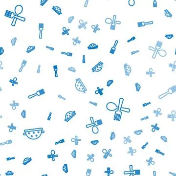 Set line Kitchen colander, Crossed fork spoon and Fork on seamless pattern Stock Illustration