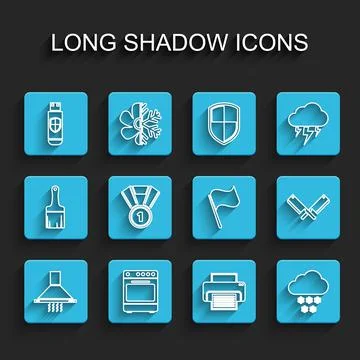 Set line Kitchen extractor fan, Oven, USB flash drive and shield, Printer, Cloud Stock Illustration