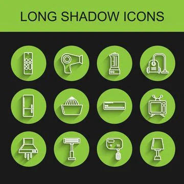 Set line Kitchen extractor fan, Electric heater, Remote control, mixer, Table Stock Illustration