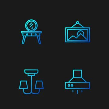 Set line Kitchen extractor fan, Chandelier, Dressing table and Picture. Gradient Stock Illustration