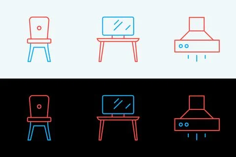 Set line Kitchen extractor fan, Chair and TV table stand icon. Vector Stock Illustration