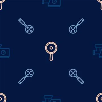 Set line Kitchen meat grinder, Spatula and Frying pan on seamless pattern Stock Illustration