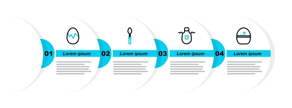 Set line Kitchen timer, apron, Teaspoon and Broken egg icon. Vector Stock Illustration