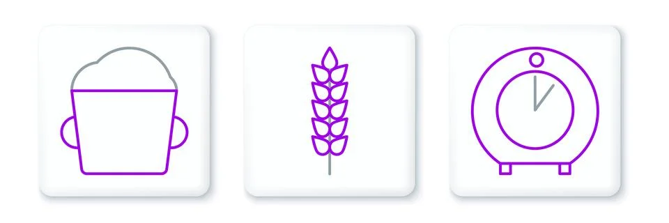 Set line Kitchen timer, Bakery bowl dough and Cereals with rice, wheat, cor.. Stockillustratie