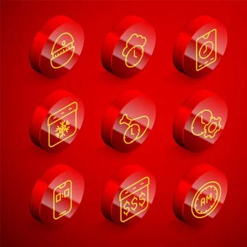 Set line Kitchen timer, Clock, Alarm clock app mobile, Calendar winter, Food Illustrazione stock