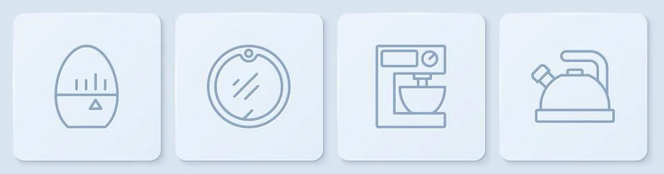 Set line Kitchen timer, Electric mixer, Cutting board and Kettle with handle Stock Illustration