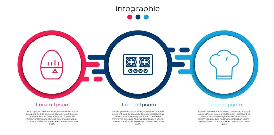 Set line Kitchen timer, Gas stove and Chef hat. Business infographic template Stock Illustration