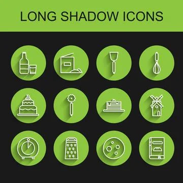 Set line Kitchen timer, Grater, Glass bottle with milk and glass, Cookie or.. 스톡 일러스트