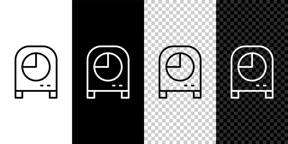 Set line Kitchen timer icon isolated on black and white, transparent background Stock Illustration