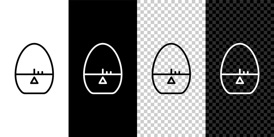 Set line Kitchen timer icon isolated on black and white background. Egg timer Stock Illustration