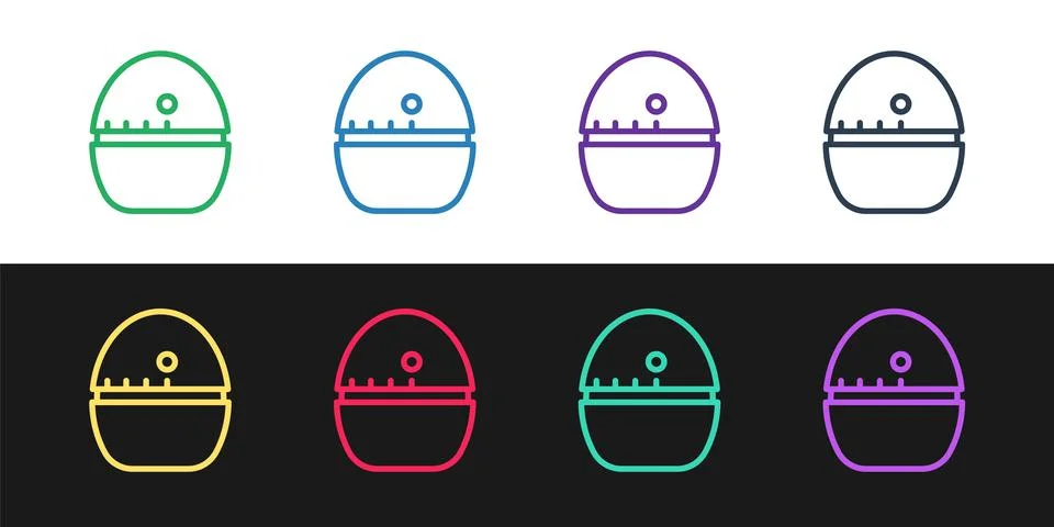 Set line Kitchen timer icon isolated on black and white background. Egg timer Иллюстрация