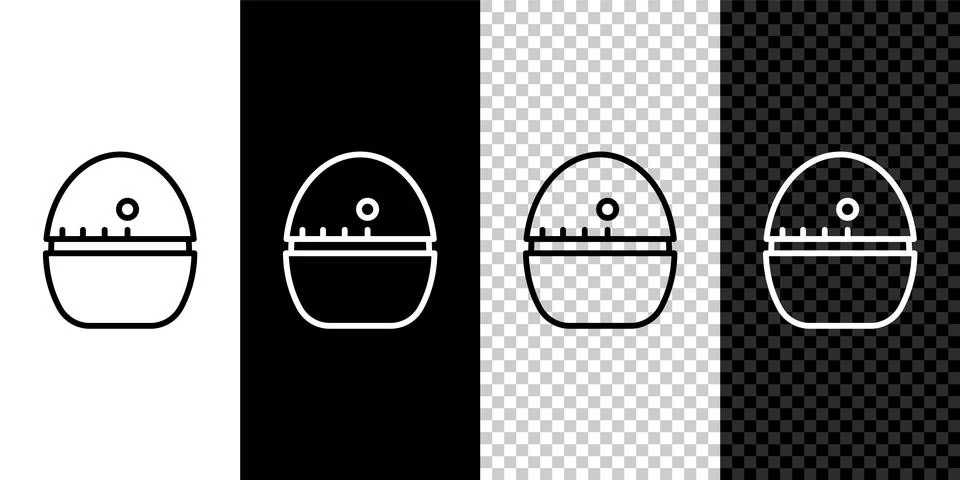 Set line Kitchen timer icon isolated on black and white, transparent background Stock Illustration