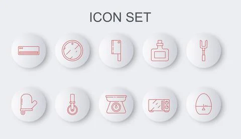 Set line Kitchen timer, Oven glove, Meat chopper, Microwave oven, Air condi.. Stock Illustration