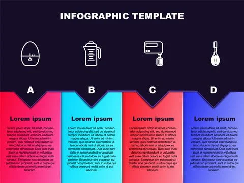 Set line Kitchen timer, Teapot, Electric mixer and whisk. Business infographic Stock Illustration