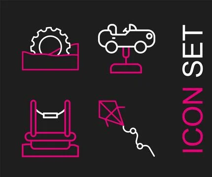 Set line Kite, Bungee, Swing car and Ferris wheel icon. Vector Ilustración de archivo