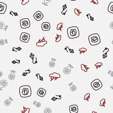 Set line Kite, Leaf, Location with leaf and Cloud and lightning on seamless Illustrazione stock