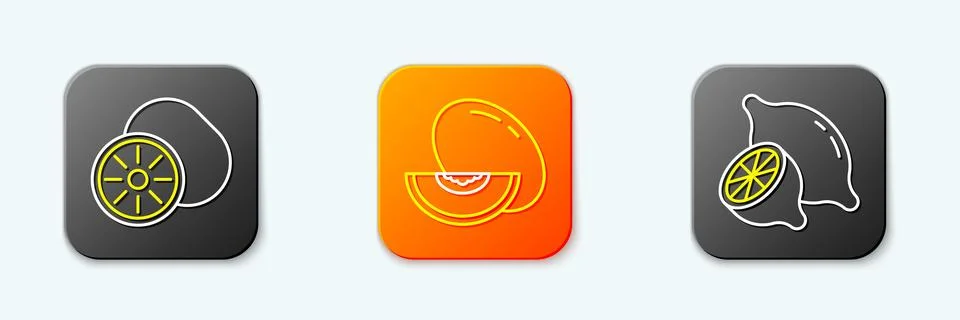 Set line Kiwi fruit, Melon and Lemon icon. Vector イラスト素材