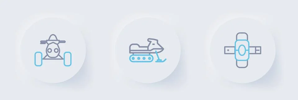 Set line Knee pads, Snowmobile and ATV motorcycle icon. Vector Stock Illustration