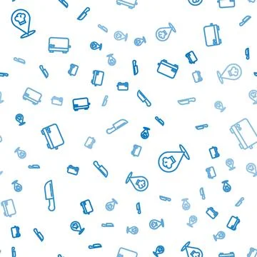 Set line Knife, Chef hat with location and Toaster on seamless pattern. Vector Stock Illustration