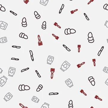 Set line Knife, Chicken egg, Jam jar and Fork on seamless pattern. Vector 스톡 일러스트