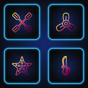 Set line Knife, Starfish, Paddle and Boat propeller, turbine. Gradient color Illustration