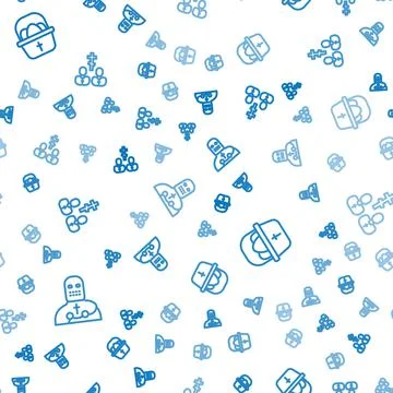 Set line Knight crusader, Basket with easter eggs and Priest on seamless pattern イラスト素材