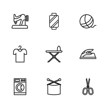 Set line Knitting needles, Electric iron, Scissors, and ironing board, Yarn.. イラスト素材