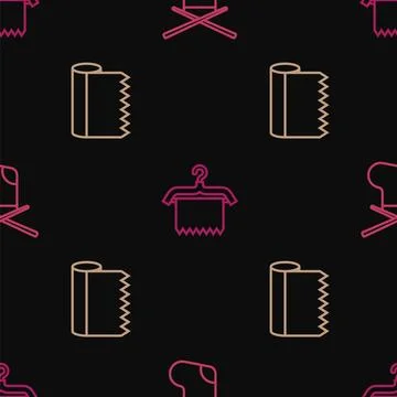 Set line Knitting needles, Textile fabric roll and Hanger wardrobe on seaml.. Иллюстрация