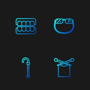 Set line Knitting, Walking stick cane, False jaw and Eyeglasses. Gradient color イラスト素材