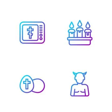 Set line Krampus, heck, Easter egg, Online church pastor preaching and Burning Stock-Illustration