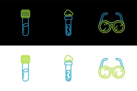 Set line Laboratory glasses, Test tube and flask chemical and  icon. Vector イラスト素材