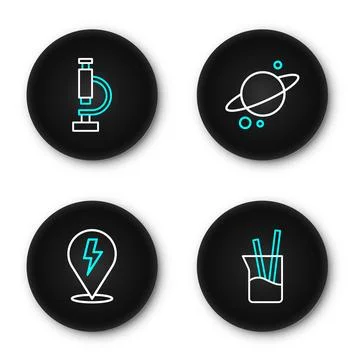 Set line Laboratory glassware, Lightning bolt, Planet Saturn and Microscope.. Stock-Illustration