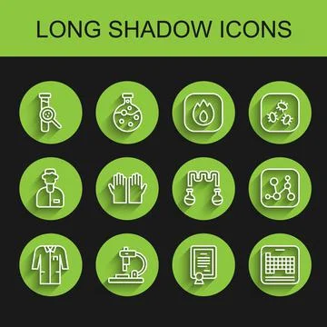 Set line Laboratory uniform, Microscope, Test tube and flask, Certificate イラスト素材