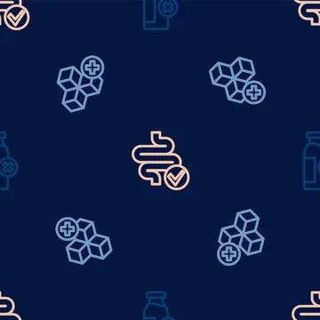 Set line Lactose intolerance No sugar free and Intestines on seamless pattern Stock Illustration