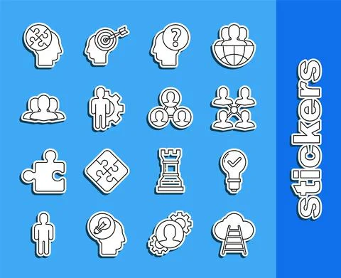 Set line Ladder leading to cloud, Light bulb and check mark, Project team base イラスト素材