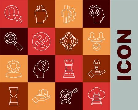 Set line Ladder leading to cloud, Light bulb hand, Project team base, Human w イラスト素材